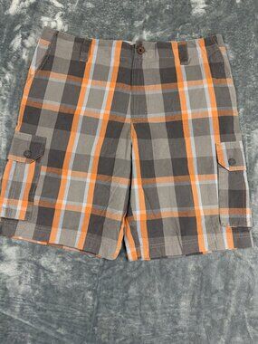 John Bartlett Mens Size 40 Plaid Cargo Shorts Gray/Orange